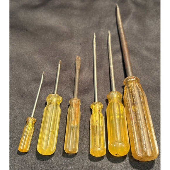 Set of 6 Vintage 1960s-1970s Yellow Plastic Handles Screwdrivers Great Tools - Picture 2 of 5